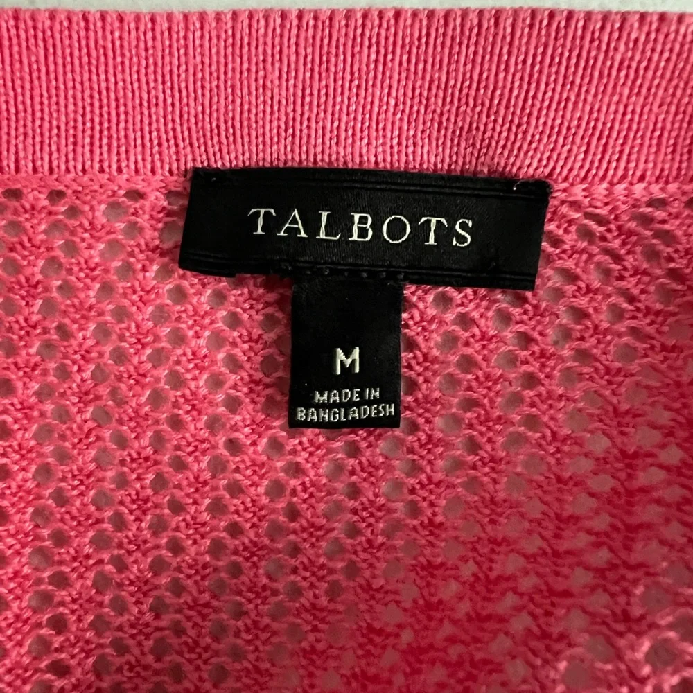 Talbots Lightweight Pink Crocheted Look 3/4 Sleeve Cardigan, NWOT, Size M - Picture 4 of 12
